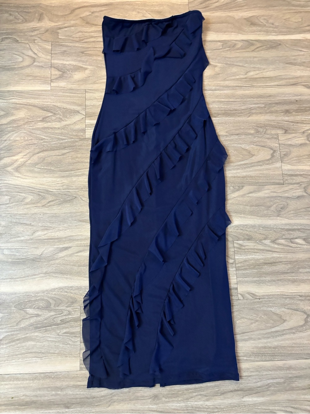 Women's Navy Ruffle Sheath Dress
